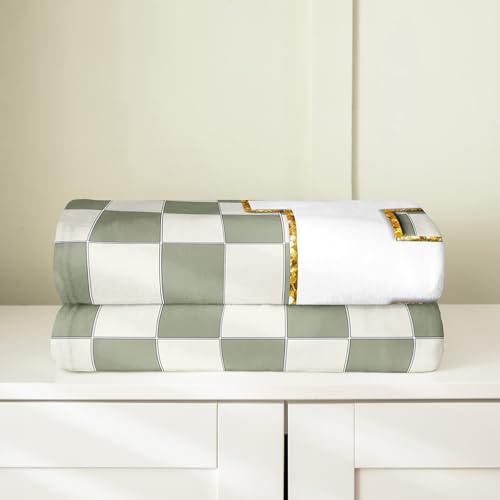 Image of Erosebridal Sage Green Checkered Fuzzy Plush Throw Plaid Initial E Fleece Blanket Personalized Monogram Flannel Blanket for Kids Boys Girls,Fashion Grids Gingham Decor for Bed Couch Baby 30 inchx40 inch