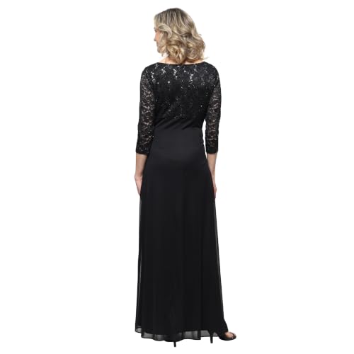 Image of S.L. Fashions Women's Long Mother of the Bride Dress with Stretch Lace Bodice & Hip Embellishment (Petite and Regular Sizes)