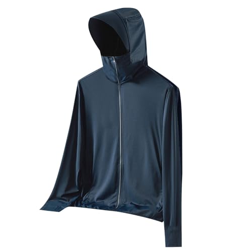 Sun Shirts for Men Casual Fishing Shirts UPF 50+ Sun Protection Hoodie Hooded Long Sleeve UV Hiking T-Shirt with Mask