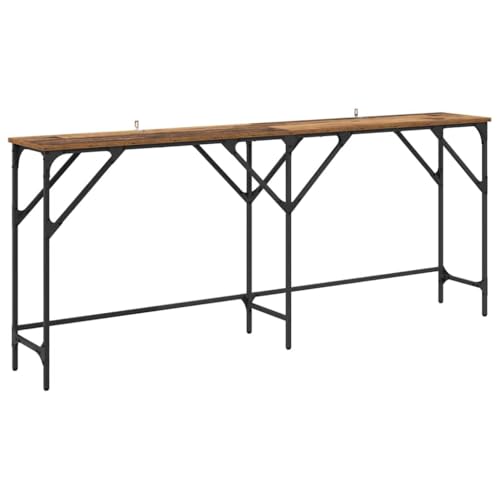 pokgdf Table console en bois vieilli 180 x 30 x 75 cm pour couloir et salon, table de couloir robuste avec pieds réglables en bois et cadre en métal, table...