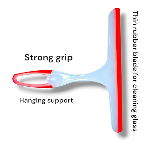 Image of Glass Window Squeegee with Strong Grip Handle and Hanging Support, Varied Colour Including Red and Clear