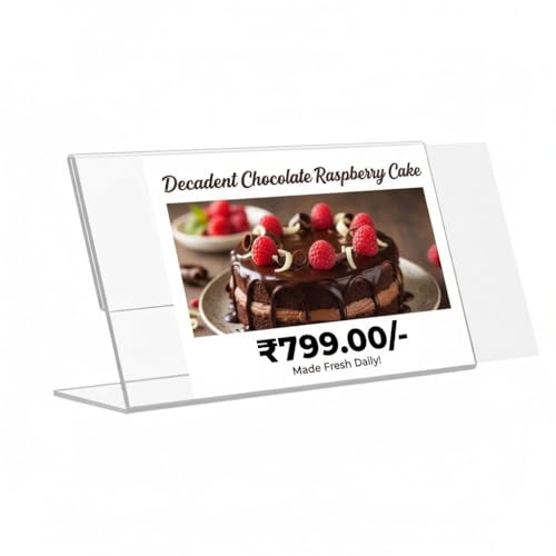Image of L-Shape Acrylic Price Tag Holder, 3*2 Inches, Pack of 10, Table Display stand & Name Card Holder for Bakery Counters, Buffets, Shops, Restaurants, and Supermarkets (L-Shape 3*2)