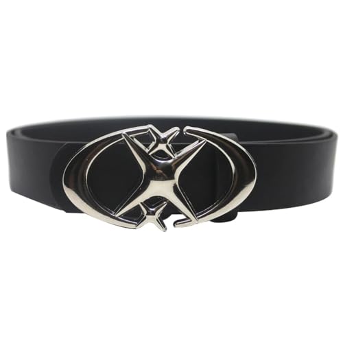EMMIOL Y2K Women Belts for Jeans, Ladies Leather Belt Trendy Goth Star with Silvery Buckle, Emo bb Waist Belt Fashion Designer Punk Grunge Vintage for Dress Pants, Moon Star