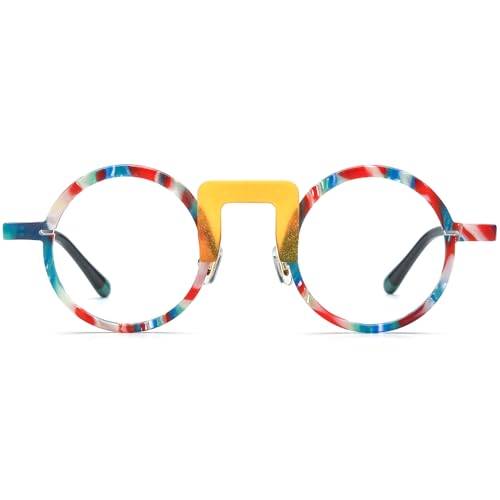 Image of HEPIDEM Multicolor Acetate Glasses Frame Men Women Round Eyeglasses Optical Spectacles 9377