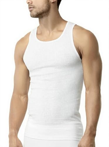 Pure Look Mens 3-Pack Cotton Ribbed Lightweight A-Shirt Undershirt Tank Top White Medium