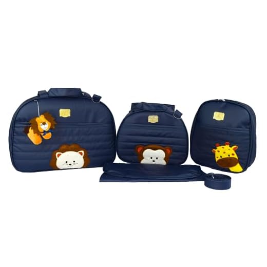 Kit Bolsa Saída Maternidade Mochila Safári Bordado 4 Pçs Zoo (AZUL MARINHO)