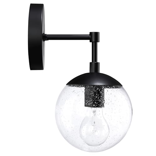 Image of Design House Gracelyn 1-Light Dimmable Wall Sconce, Clear Seedy Glass Globe, Matte Black, 588871-BLK