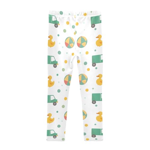 Green Trucks Ducks Beach Balls Girls Leggings Soft Stretch Workout Yoga Dance Pants for Kids Casual Tights2