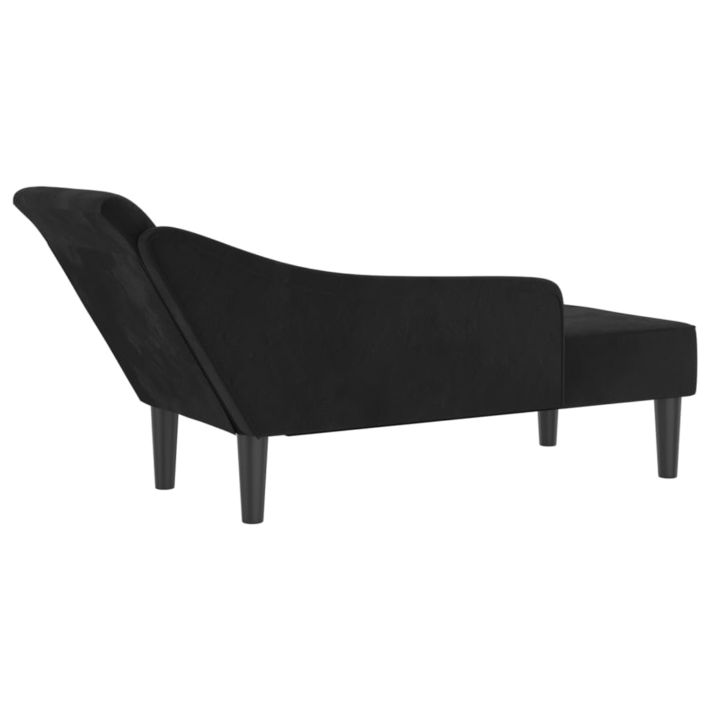 vidaXL Sofá Diván de Terciopelo Negro Con Cojines, Chaise Longue, Tumbona Tapizada Para Salón