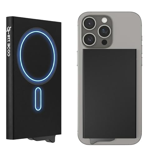 Image of CODE 118 Wallet for Men - Slim Minimalist Aluminum Magnetic Card Holder - RFID Blocking Front Pocket Mag Safe Wallet with Strong Magnet Attachment (Jet Black)