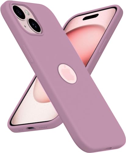 Image of Elzzi Microfiber Logo Cover Compatible for iPhone 15 Plus Case Liquid Silicone Cases Full Body 4 Layer Protective Covers Shockproof Back Cover (Lilac)