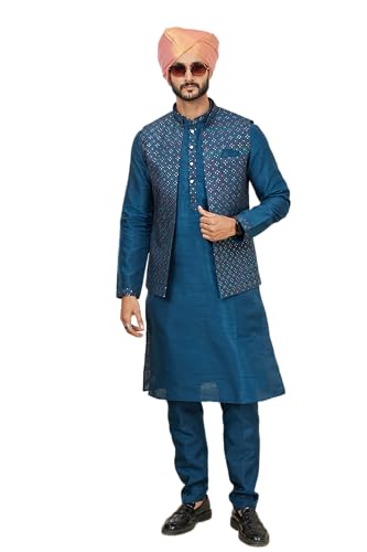 Men's Indian Traditional Ethnic Wedding Party Wear Dress Set Festive Season Kurta Pyjama With Jacket