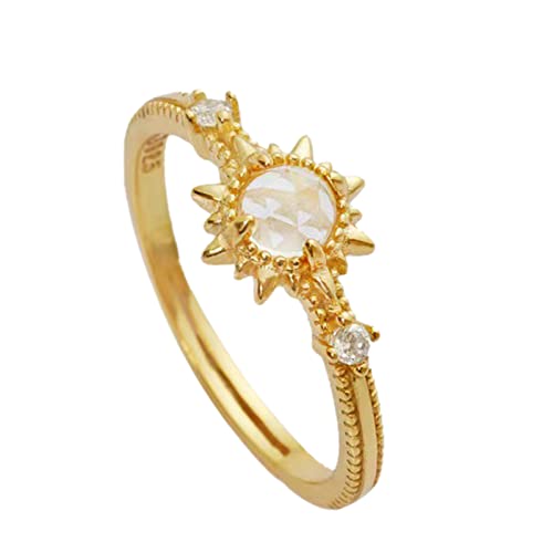 太陽神ナチュラルローズカットホワイトクリスタル銅金メッキリング女性オープニング調節可能な気質レトロスタイルリング の魔法の指輪 (Gold, One Size)