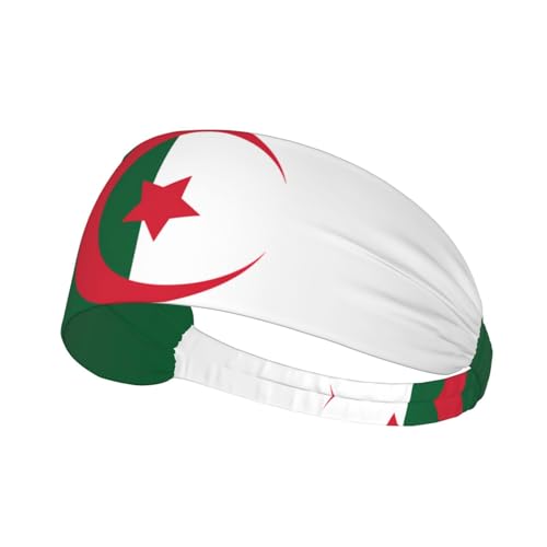 Bandeau de Sport en Plein air, Bandeau Absorbant la Transpiration imprimé Drapeau de l'Algérie, Voyage Yoga Cyclisme Sport élastique Fitness.
