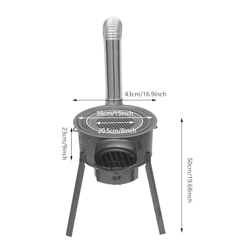 Wood Burning Stove, Multifunction Wood Burning Stove with Grill Rack Portable Steel Tent Stoves with Detachable Legs & Chimney Pipes for Backyard,Tent,Camping (16.9" Diameter with 3 Wok Rings) - Image 5