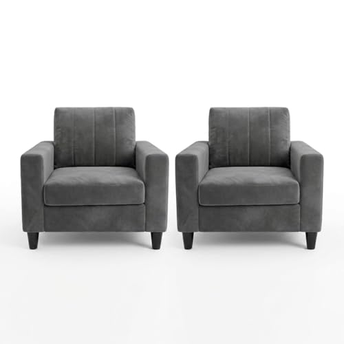 Image of Hendrick Plush Velvet 3 Seater + 1 Seater + 1 Seater Sofa Set | Silken Velvet Upholstery | Golden Legs | Designer Set for Living Room & Office Spaces (Dark Gray)
