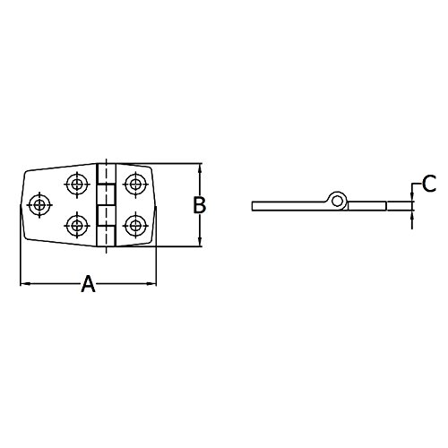 White Water 7722ES Marine Grade Stainless, Heavy Duty Short Side Door Hinge