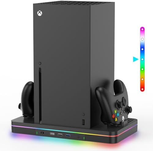 Xbox Series X Accessories, Cooling Fan Charging Stand Compatible with Xbox Series X/S Console, Wireless Dual Controller Charger Dock, 2-Speed Fans, 15 RGB Light Modes, 3 USB Ports, Black