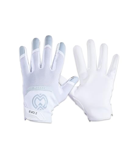 MASSOV EVO2 Youth Football Gloves – Sticky Grip ProTac Palms, Breathable Mesh Fit, SFIA – Kids Football Gloves - Youth, X-Small, Polar White Color