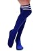 HDE Women Three Stripe Over Knee High Socks Extra Long Athletic Sport Tube Socks (Blue/White)