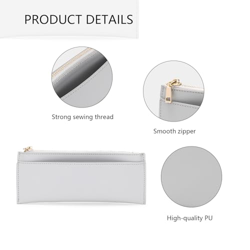 Image of Pencil Pouch for Teens School Office Supplies Pencil Case Cosmetic Bag Zipper (Black,Faux leather)