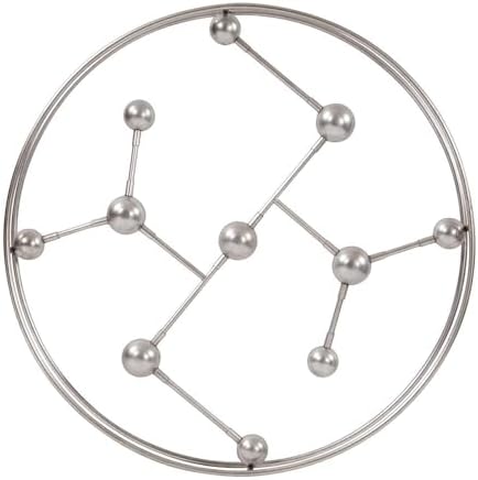 Howard Elliott Collection Callisto Oval Wall Decor, Silver Metal Bars and Sphere Frame with Keyhole Hanging Slot, Modern Accent Wall Art for Home, Office, Living Room, Bedroom & Entryway