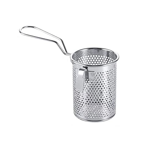 Cesta de acero inoxidable 304 para freír, colador para fideos y albóndigas, pantalla de drenaje de aceite, cesta redonda para freír alimentos perfecta para cocinar en casa y freír profundamente