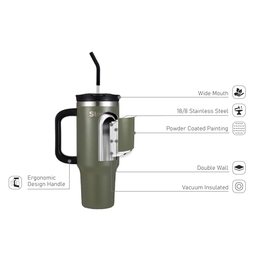 Image of Tumbler with Straw - 900ML Insulated Coffee Tumbler with Handle | Keeps Drinks Hot 12h Cold 24h | Leakproof Travel Sipper for Office Gym