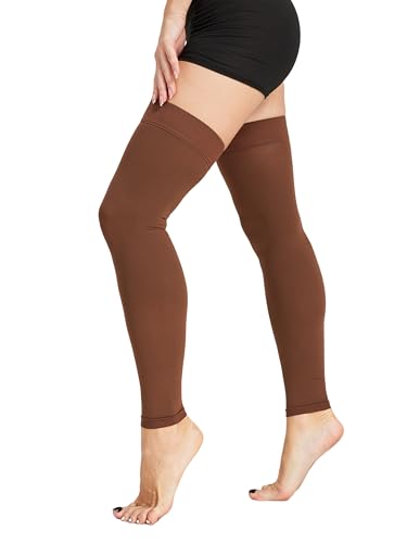 Image of TOFLY Medical Thigh High Compression Socks Footless for Women & Men, Opaque Support Hose, 15-20mmHg Graduated Compression Stockings with Silicone Band for Varicose Veins, Edema, DVT, 1 Pair Brown 4XL