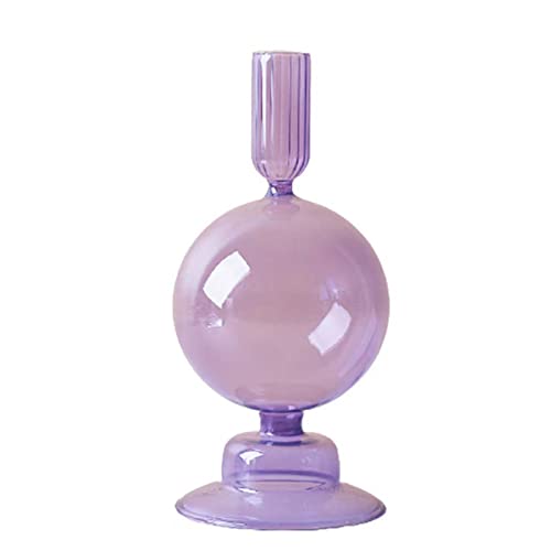 LKPOMI Glass Candlestick Holders - Colorful Glass Taper Candle Stand - Modern Elegant Candle Sticks - Home Party Centerpiece (Purple B)