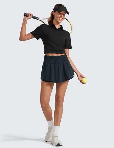 Image of CRZ YOGA Ruffle Skirt Overlay Athletic Shorts | High Waisted, Quick Dry, Lightweight, Flowy, A Zip Pocket, for Women