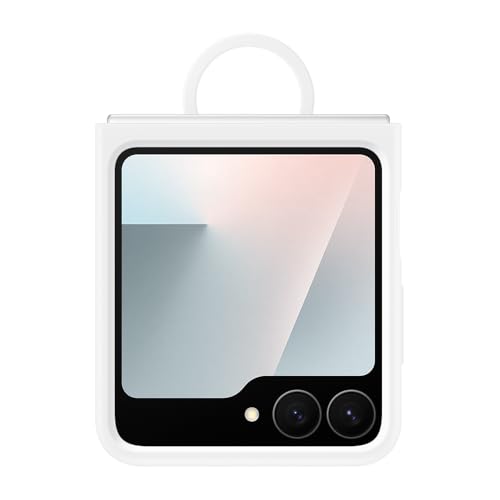 Samsung Coque de Protection en Silicone EF-PF741 pour Galaxy Z Flip7 FE | Z Flip6, avec Anneau de Support, en Silicone, Antichoc, Fine et adhérente, Blanche