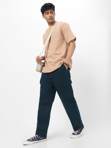 Image of Urbano Fashion Men's Loose Baggy Fit Solid Cargo Chino Trouser Pant with 6 Pockets Non-Stretchable