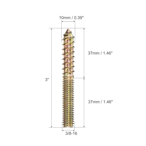 Image of uxcell 3 /8-16x3 Hanger Bolts, 8pcs Double Ended Screws Wood Dowel Screws for Furniture