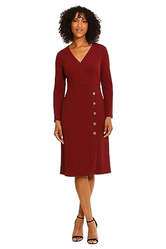 Image of Maggy London Women's Maggy London Women's Dresses V-Neck Midi with Side Skirt Buttons Detail