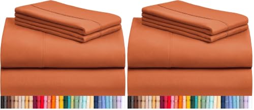 Image of LuxClub 4 PC Queen Sheet Set, Queen Size, Deep Pockets 18 inch Wrinkle Free Cooling Sheets Machine Washable Hotel Bedding Silky Soft - Autumn Orange Queen (Pack of 2)