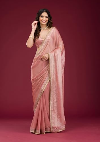 Image of Women's And Girl's Heavy Sequins Work Georgette Saree with Blouse (Wedding-Sequins-Party-Saree)