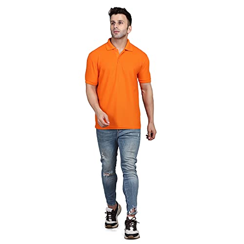 Image of INKKR Men's Solid Regular Fit T-Shirt (Rug B Polo(PGreen-Orange) L