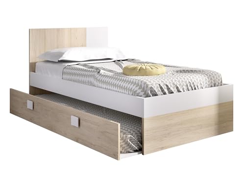 DEKIT Grupo RIMOBEL Dina - Cama de 90X190 con Arrastre - Natural/Blanco - 79 x 97 x 196