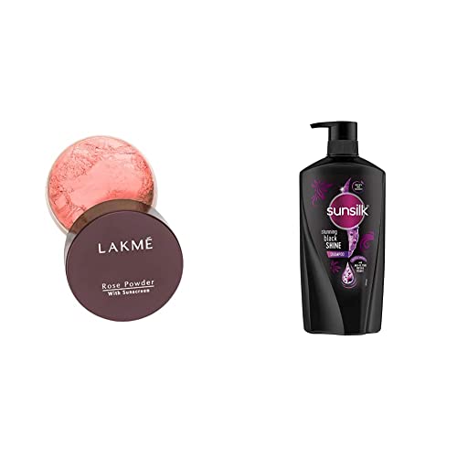 Image of Lakme Rose Face Powder, Warm Pink, 40g & Sunsilk Stunning Black Shine Shampoo 650 ml