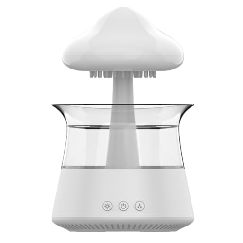 Brfveob デスクトップ レインドロップ ホワイトノイズ エッセンシャルオイルディフューザー、ウォータードロップサウンド、タイマー、ホームデスクオーナメント、ホームクラウド加湿器、カラフルなアンビエントライト、エッセンシャルオイル レインドロップ 木目