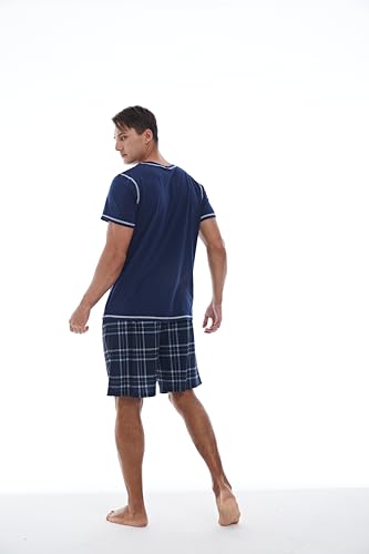 Image of Yoimira Mens Soft Pajama Set Short /Long Sleeve 2 Piece PJs with Pockets | Men's short /long sleeve pajama set, soft 2 piece PJs with pockets for sleepwear, loungewear, relaxing at home and nightwear