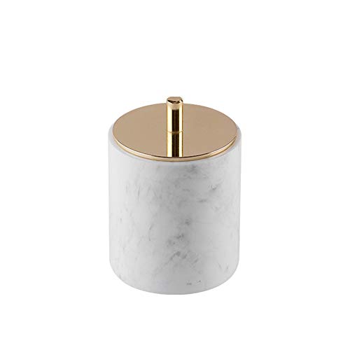 Stoneplus Natural Marble Cosmetics Cotton Swab Ball Holder, Seasoning Box, Ring Storage Box With Lid (Gold White) #TOP16