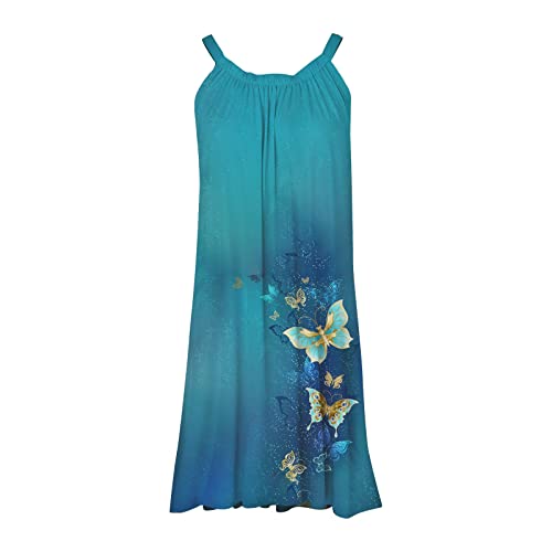 Wcjlha Women Summer Dresses 2023 Cute Summer Dresses Hawaiian Sundress Women Seaside Sleeless Knee Stretch Sundress Crew Neck Cotton Loose Gradient Color Dresses Women Blue #TOP2
