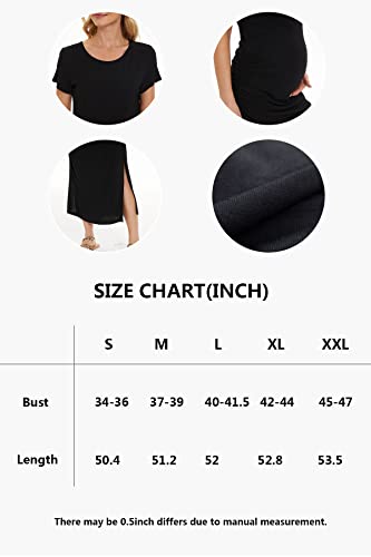 Smallshow Women'S Split Long Maternity Dress Short Sleeve Ruched Pregnancy Clothes Medium Black thumb #4