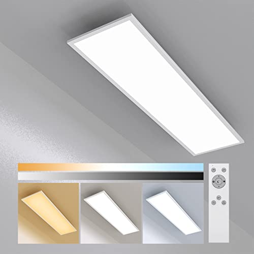 LED Panel Dimmbar, LIGHTNUM Rechteckig Deckenpanel mit Speicherfunktion, 2700K-6500K Warmweiss Natur Tageslicht Deckenlampe für Büro, Wohnzimmer, Badezimmer, Küche, Balkon, Bad, Flur, Keller, 100x25cm Cover