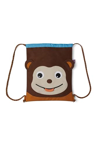 Affenzahn Turnbeutel in Form eines Affen, in der Farbe braun, höhenverstellbar durch Kordel, Name auf ausziehbare Zunge, AFZ-GYM-002-035