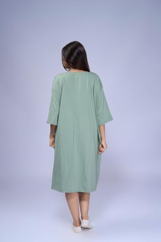 Image of LAMA STORE Women's Printed Oversized T-Shirt Dress, Cotton, 3 /4 Sleeve Length, Casual Loose Fit, Comfort Wear Extra Comfy Oversized Printed Pocket T-Shirt Dress