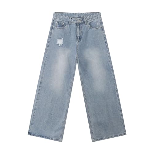 Men's Denim Jeans American Retro Loose Wide Leg Casual Daily Office Commuting Pants for Men
