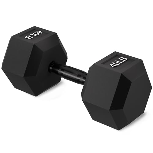 Fitvids Mancuerna hexagonal con revestimiento de goma para ejercicio y fitness, pesas de mano con mango de metal antideslizante para gimnasio en casa, varios tamaños, 40 libras individual